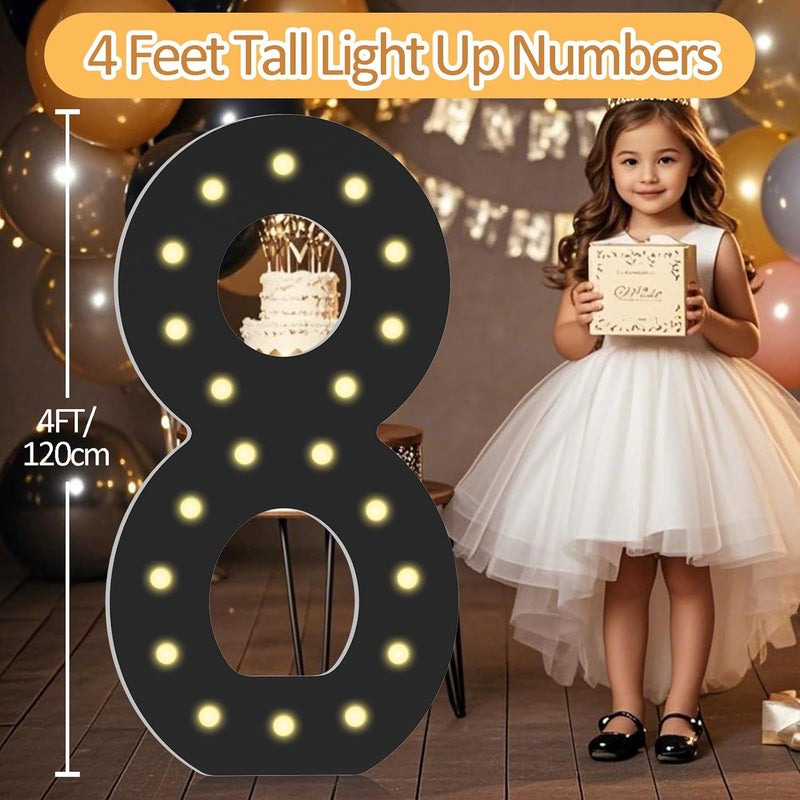 LOBOOM 4FT Light Up Numbers,Black Giant Marquee Number Big Mosaic Number 8,Pre-cut Foam Board Set Can Be Used for Birthdays,Weddings,Baby Anniversaries - Image 2